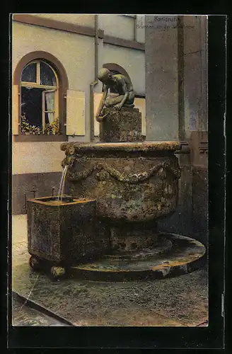 AK Karlsruhe, Brunnen an der kath. Kirche