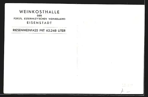 AK Eisenstadt, Fürstl. Esterhazy`schen Weinkellerei, Gasthaus Weinkosthalle, Innenansicht