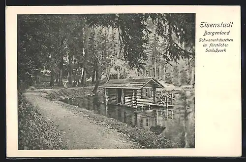 AK Eisenstadt, Schwanenhäuschen im fürstlichen Schlosspark