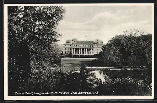 AK Eisenstadt, Schlosspark mit Teich