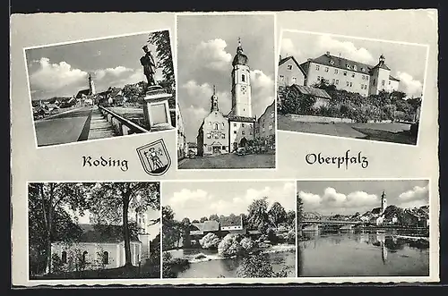 AK Roding /Oberpfalz, Kirche, Uferpartie, Strassenpartie