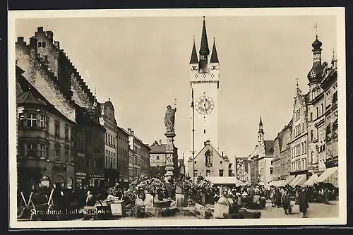 AK Straubing, Ansicht vom Ludwigsplatz