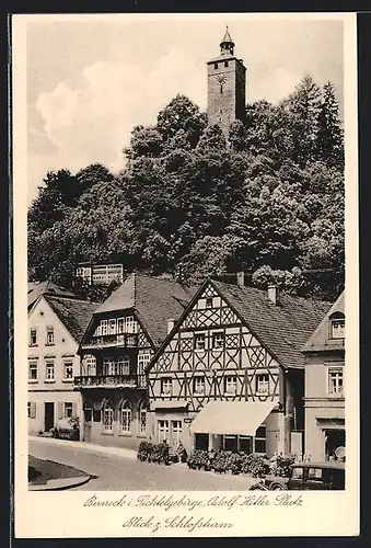 AK Berneck i. Fichtelgebirge, Platz mit Blick zum Schlossturm