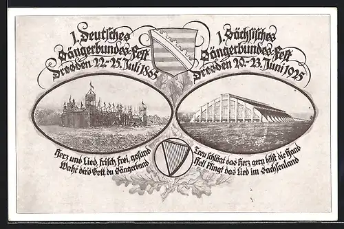 AK Dresden, 1. Deutsches Sängerbundesfest 1865, 1. Sächsisches Sängerbundesfest 1925