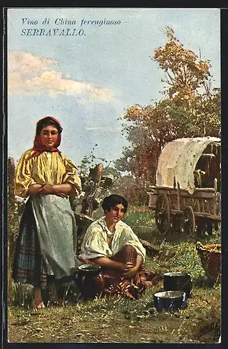AK Sinti und Roma / Zigeuner-Frauen mit Töpfen und Wagen