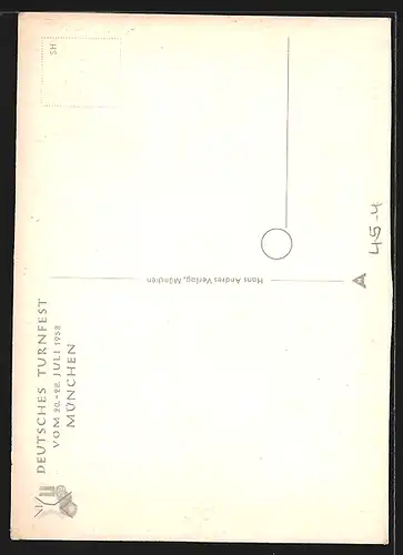 AK München, Deutsches Turnfest 1958, gezeichnete Turner im Sprung