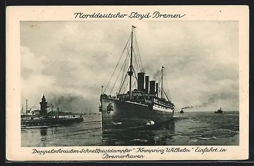 AK Bremen, Doppelschrauben-Schnellpostdampfer Kronprinz Wilhelm, Passagierschiff