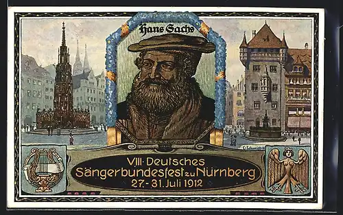 Künstler-AK Nürnberg, VIII. Deutsches Sängerbundesfest 1912, Porträt Hans Sachs