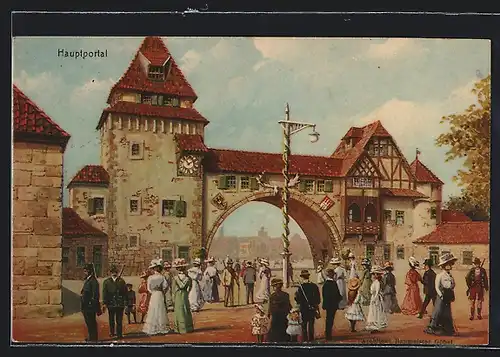 Künstler-AK Hamburg, Hauptportal vom Schützenverein, 16. Deutsches Bundesschiessen 1909