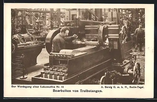AK Berlin-Tegel, A. Borsig G. m. b. H., Werdegang einer Lokomotive, Bearbeiten von Treibstangen