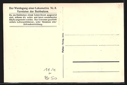 AK Berlin-Tegel, A. Borsig G. m. b. H., Werdegang einer Lokomotive, Vernieten der Stehbolzen