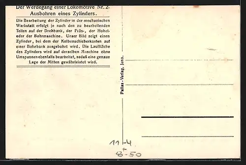 AK Berlin-Tegel, A. Borsig G. m. b. H., Werdegang einer Lokomotive, Ausbohren eines Zylinders