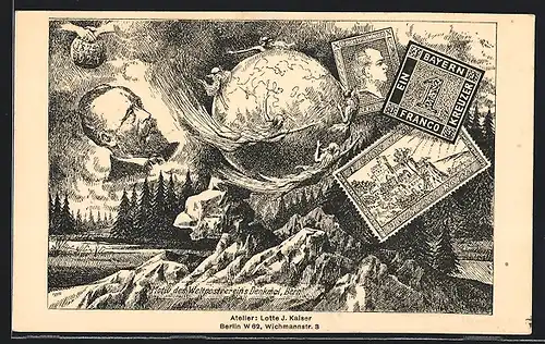 AK Bern, Motiv des Weltpostvereins, Denkmal