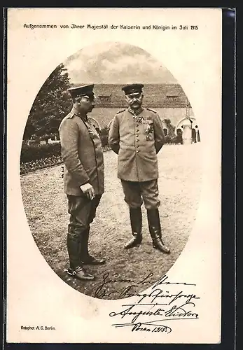 AK Paul von Hindenburg und Kaiser Wilhelm II. im Juli 1915 bei einem Gespräch