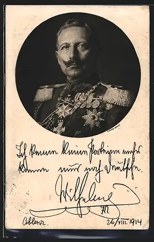 AK Kaiser Wilhelm II., Portrait und Zitat