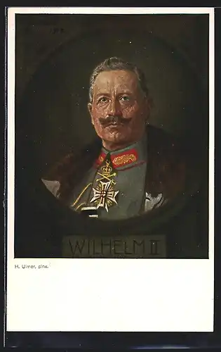 Künstler-AK Kaiser Wilhelm II., rundes Portrait in Uniform