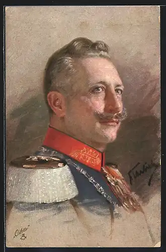 Künstler-AK Bildnis Kaiser Wilhelm II. in Uniform mit Orden und Abzeichen