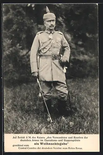 AK Kaiser Wilhelm II. im Felde mit geschmückter Uniform