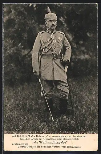 AK Kaiser Wilhelm II. im Felde mit geschmückter Uniform