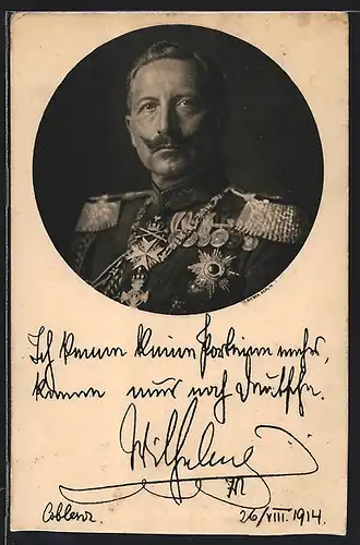 AK Kaiser Wilhelm II., Portrait und Zitat