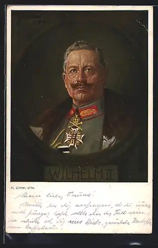 Künstler-AK Kaiser Wilhelm II., rundes Portrait in Uniform