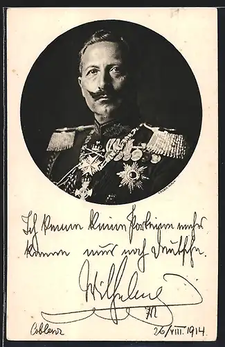 AK Kaiser Wilhelm II., Portrait und Zitat