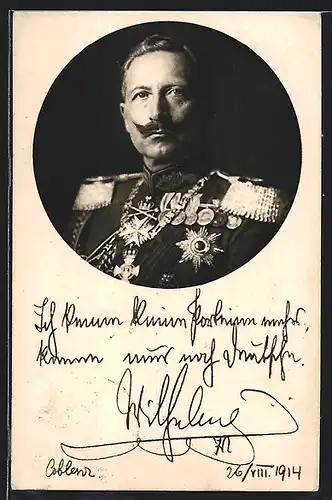 AK Kaiser Wilhelm II., Portrait und Zitat