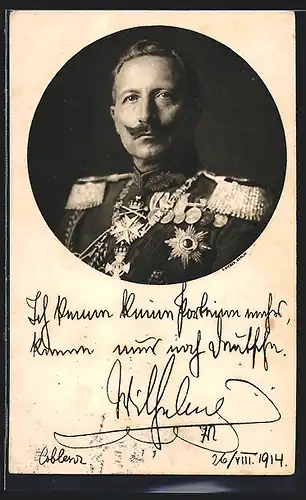 AK Porträt von Kaiser Wilhelm II. in Uniform und mit Abzeichen