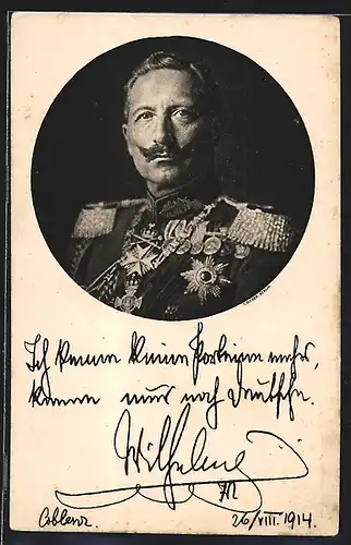AK Kaiser Wilhelm II., Portrait und Zitat