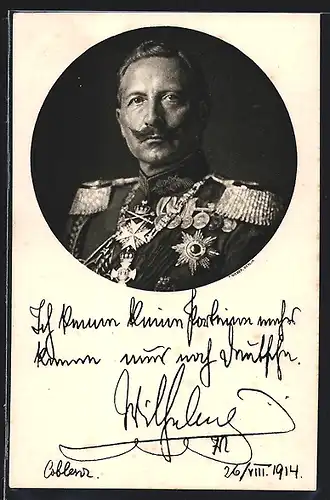 AK Kaiser Wilhelm II., Portrait und Zitat