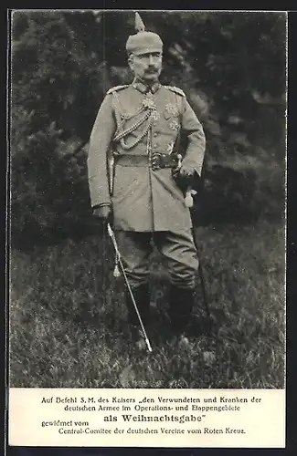 AK Kaiser Wilhelm II. im Felde mit geschmückter Uniform
