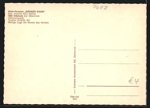 AK Ödsbach b. Oberkirch, Hotel-Pension Grüner Baum, Bes. Familie Karl Müller
