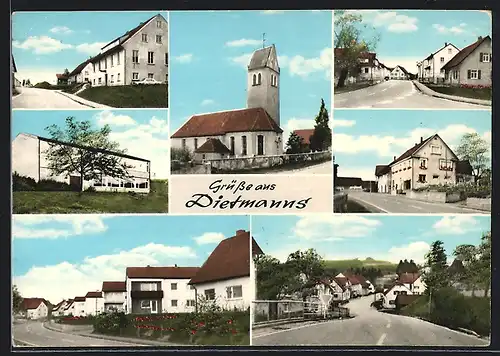 AK Dietmanns üb. Biberach /Riss, Strassenpartie mit Wohnhäusern, Kirchenansicht