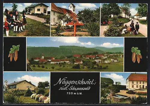 AK Nöggenschwiel /Schwarzwald, Gasthaus Krone, Mädchen in Tracht, Panorama