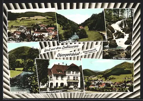 AK Oberprechtal /Schwarzwald, Cafe-Pension Kern, Elz-Wasserfall, Blick z. Pfauen