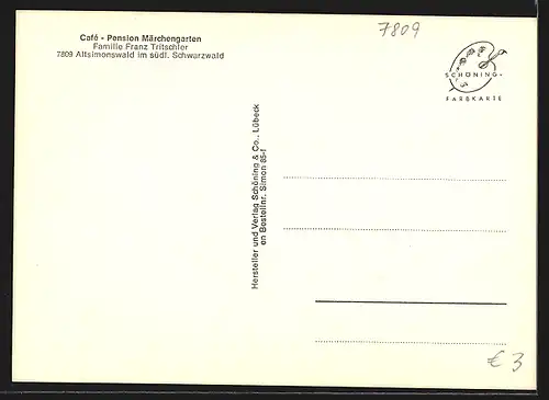 AK Altsimonswald /Schwarzwald, Cafe Märchengarten, Bes. Familie Franz Tritschler