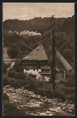 AK Niederwasser, Bauerngehöft am Fluss