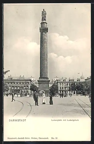 AK Darmstadt, Luisenplatz mit Ludwigsäule