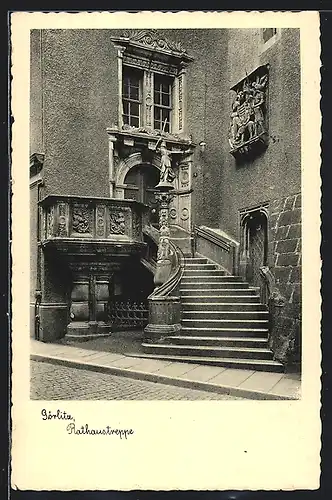AK Görlitz, Blick auf die Rathaustreppe