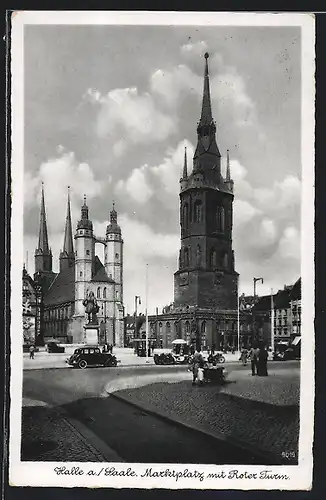 AK Halle /Saale, Marktplatz mit Roten Turm