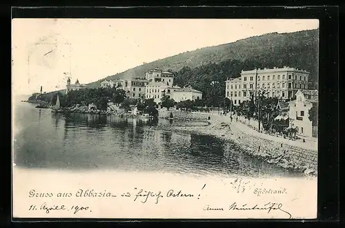 AK Abbazia, Blick auf Südstrand