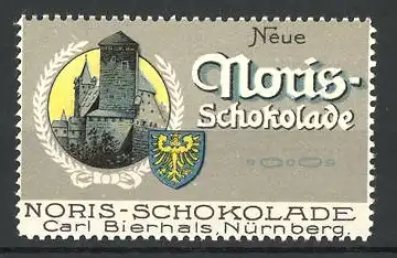 Reklamemarke Schokolade Noris, Carl Bierhals Nürnberg, Schloss und Wappen