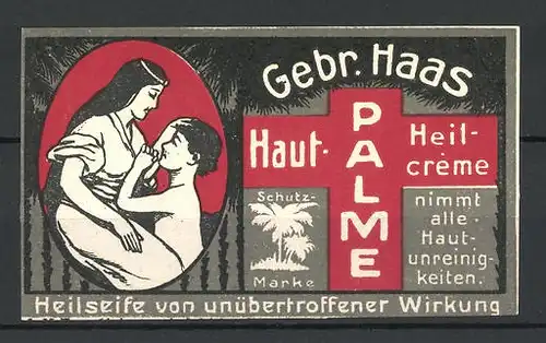 Reklamemarke Palme Haus- und Heilcreme, Gebr. Haas, Liebespaar