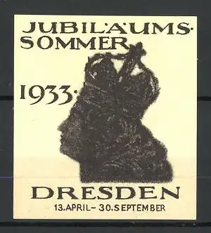 Reklamemarke Dresden, Jubiläums-Sommer 1933, Silhouette eines Königs
