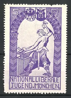 Reklamemarke München, Nationalliberale Jugend, Schmied am Amboss, Wappen