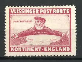 Reklamemarke Vlissinger Post Route, Tag und Nachtdienst, S.M. Zeeland, Seemann zwischen zwei Kontinenten