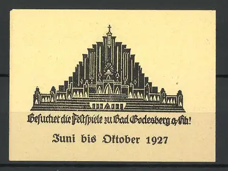 Reklamemarke Bad Godesberg, Besuchet die Festspiele 1927, Ansicht einer Kirche