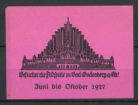 Reklamemarke Bad Godesberg, Besuchet die Festspiele 1927, Ansicht einer Kirche