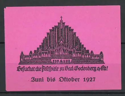 Reklamemarke Bad Godesberg, Besuchet die Festspiele 1927, Ansicht einer Kirche