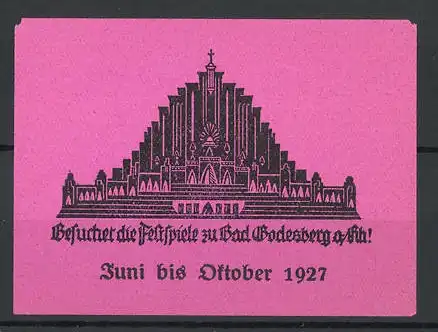 Reklamemarke Bad Godesberg, Besuchet die Festspiele 1927, Ansicht einer Kirche